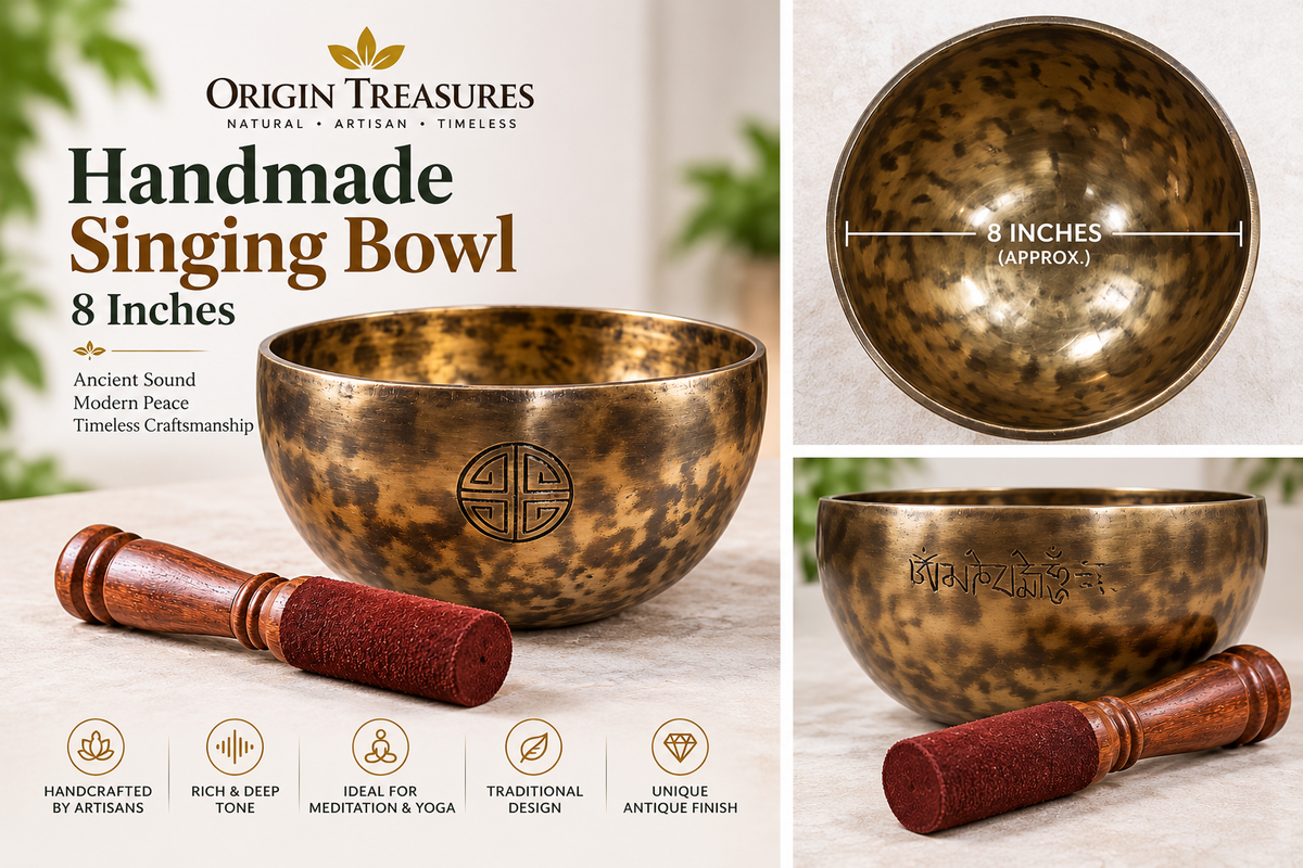 Handmade 8-Inch Singing Bowl with Wooden Striker | Origin Treasures