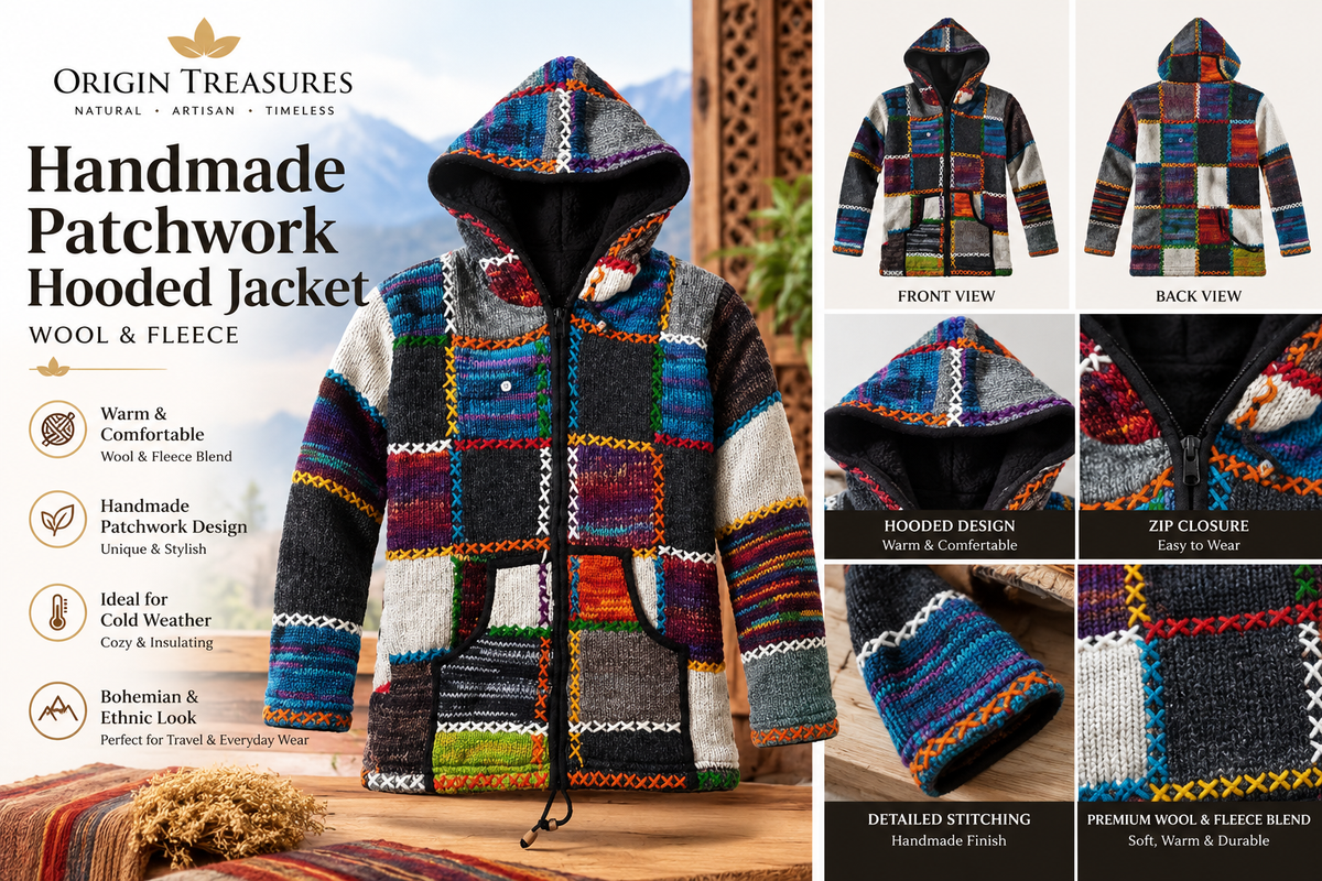 Multicolour Patchwork Hooded Wool Jacket