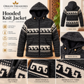 Charcoal Hooded Knit Jacket with Geometric Pattern